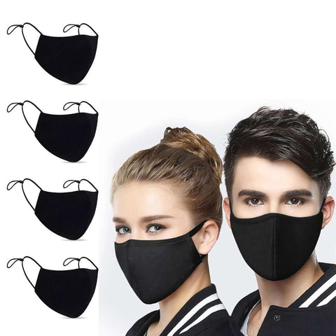 4 Pack Black Face Mask Reusable Canada Ship - Black Face Masks Washable with Ajustable Ear Straps Black